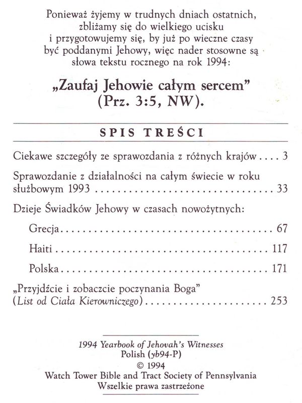 Rocznik Świadków Jehowy 1994