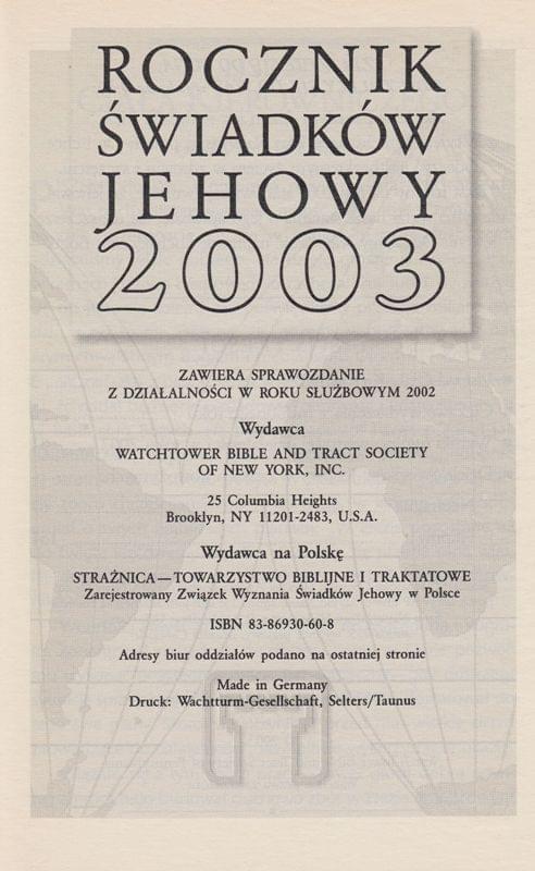 Rocznik Świadków Jehowy 2003