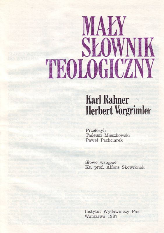 Mały Słownik Teologiczny Karl Rahner